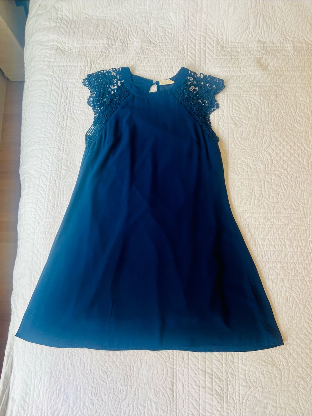 Altar'd State Navy Blue Crochet-Sleeve A-Line Dress
